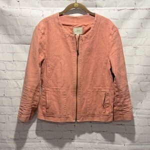 LOFT Chic Textured Coral Lightweight Zip 3/4 sleeve Light Jacket Woman’s Size 14